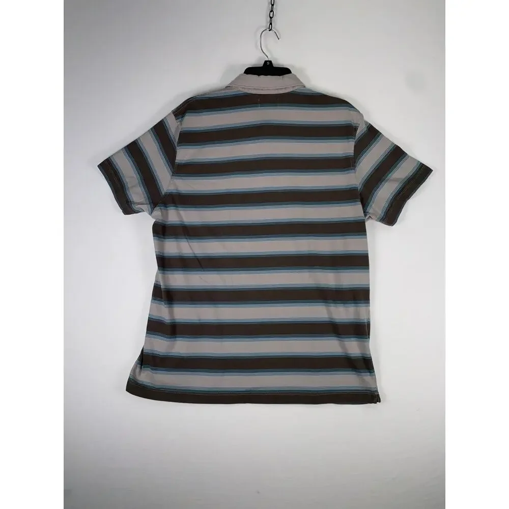Banana Republic Polo Shirt Mens XL Brown Striped 100% Cotton Short Sleeve Casual